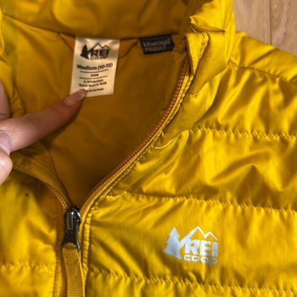 REI Co-op 650 down jacket yellow youth size 10-12 - Picture 2 of 8